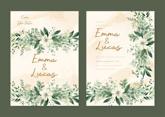 White orchid modern wedding invitation rustic boho watercolor template with floral and flower