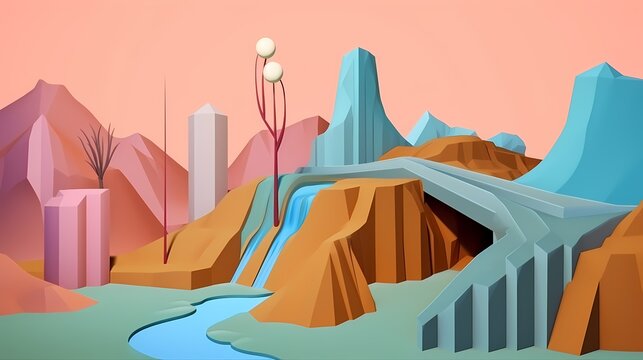 Surreal Dream Scape inspired by 3D art - minimalistic grand canyon (Generative AI)
