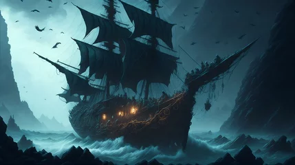 Foto auf Alu-Dibond 海賊船、幽霊船、背景｜pirate ship, ghost ship, background. Generative AI © happy Wu 