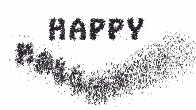 Animated Halloween Bat Typeface Text Forming the Word  Happy halloween.