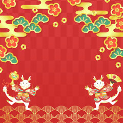 2024年 新年 バナー 辰 ベクター テンプレート ( 背景イラスト,カード,ウェブ,金,和風,1:1,コピースペース )