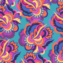 Bright seamless psychedelic pattern with abstract colorful elements.