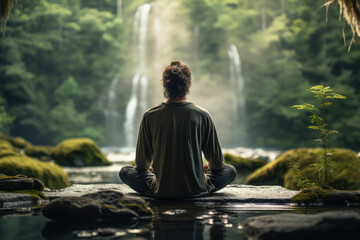 A person meditating in a peaceful natural setting, emphasizing the importance of mindfulness for mental well-being. Generative Ai.