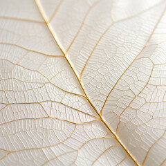 Close up of white leaf texture with golden details (Generative AI)