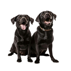 2 playful black labrador retriever dogs isolated