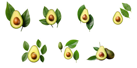 Png Set transparent background with photo of sliced avocado and green leaves