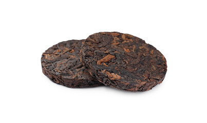 Disc shaped traditional Chinese pu-erh tea isolated on white
