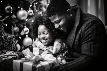 "Black and White Christmas Bliss: African American Family Togetherness"