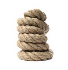 Bundle of hemp rope isolated on white