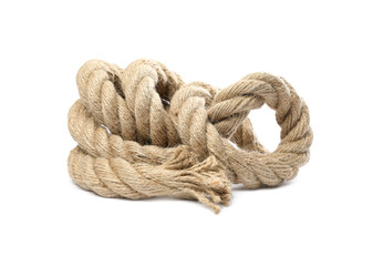 Bundle of hemp rope isolated on white