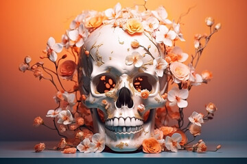 Death head rose background skull halloween flower design human art dead