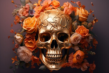 Skull horror rose head flowers death art halloween skeleton human dead background