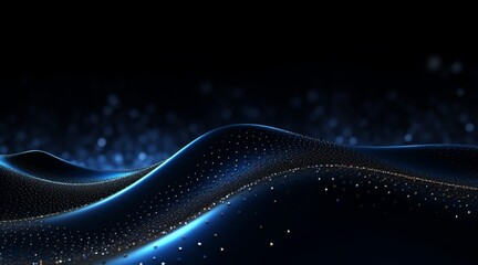 Blue glow waves, in the style of dotted, Abstract wave background with dots on a black background 