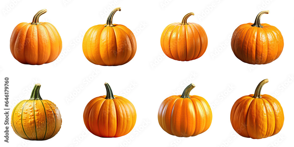 Poster png set transparent background with orange pumpkin