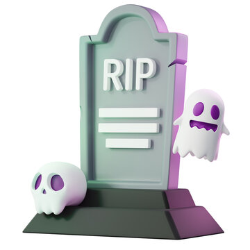 3D Halloween Tombstone.Halloween design element In 3D and plastic cartoon style.Halloween pumpkin 3D style for poster, banner, greeting card