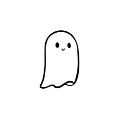 Halloween tiny ghost. Easy drawing line work. Simple vector illustration isolated on white background. Halloween mini design for t-shirt, tattoo, invitation, emblem, stickers.