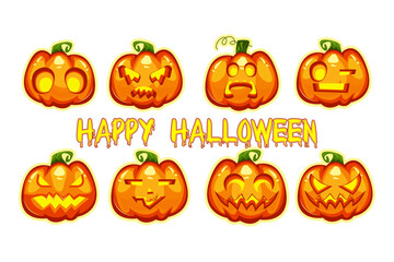 Set pumpkin face happy halloween 