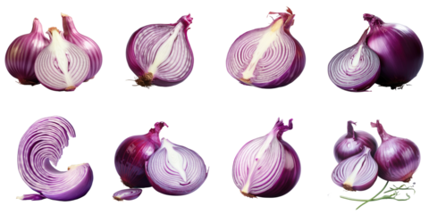 Png Set Sliced purple onion on a transparent background
