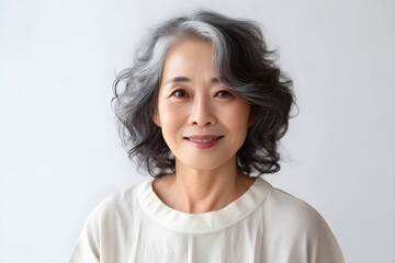  60代の日本人女性のポートレート　白背景　with generative ai