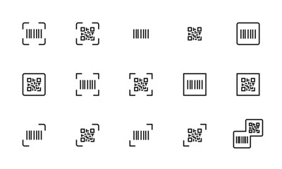 バーコードのアイコンセット/二次元バーコード/スキャン/走査/検査/イラスト/ベクター