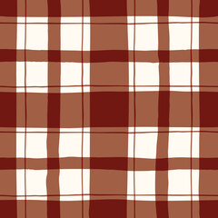 Festive Hand-Drawn Checked Vector Seamless Pattern. Classic Style with Watercolor Effect. Christmas Tartan Plaid. - 646182999