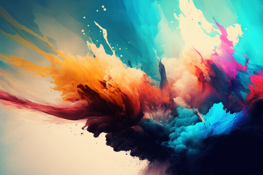 Illustration of an explosion of colors on a multicolored background
