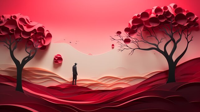 Loneliness - artistic fantasy 3D papercut art (Generative AI)