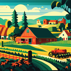 agriculture village with field vector
