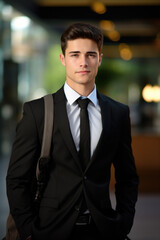 Fototapeta premium Confident Businessman Ready to Work - Generative AI