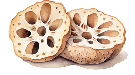 カットされたレンコンの水彩イラスト