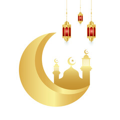 Ramadan kareem ramadhan ramzan lantern hanging lamp islamic eid mubarak gold moon background