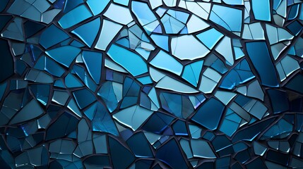 Broken blue glass mosaic. Blue shards background. Broken mirror close-up. Background from shattered blue. generative AI