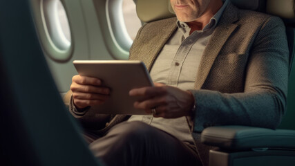 Businessman Using Digital Tablet for Work on Business Trip
