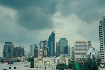 Amazing panorama view of Bangkok city skyline with blue sky. Beautiful skyscraper bangkok midtown landscape. Capital building background modern office district.
