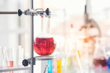 Science chemistry glass tubes objects on lab background. Liquid tube biology laboratory chemical fluid scientist object testing tubes medical glassware. Chemistry scientific pharmaceutical background