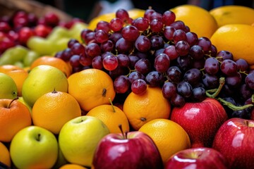 Naklejka na ściany i meble Assortment of Fresh Fruits Up Close in Farmer's Market
