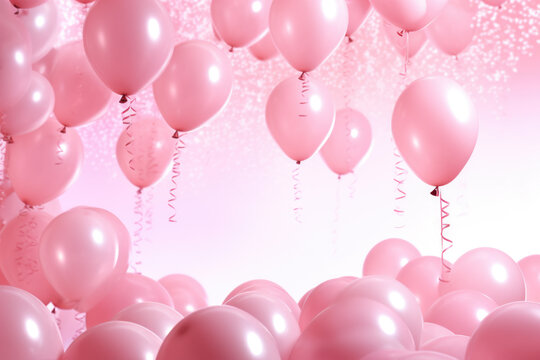 Pink Balloon Birthday Background with Empty Space for Copy Text - Generative AI