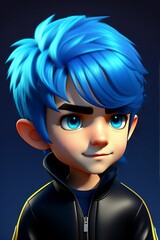 Cute boy with blue hair