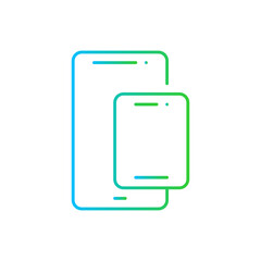 Device digital marketing icon with blue and green gradient outline style. phone, technology, screen, mobile, laptop, tablet, digital. Vector Illustration