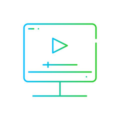 Video marketing digital marketing icon with blue and green gradient outline style. marketing, video, internet, technology, digital, online, media. Vector Illustration