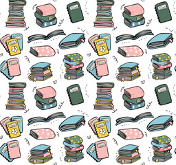 Seamless background a stack of adorable books, perfect for back to school designs. Ideal for educational projects.