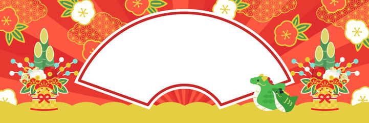 2024年  新年バナー 辰 ベクター テンプレート ( 背景イラスト,ポスター,フレーム,ウェブ,和風,1:3)