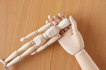 マネキン人形の片手と模型人形の様子