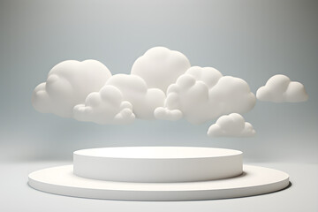 Podium and minimal cloud scene, 3d display product display presentation cosmetics products branding, Empty stage showcase identity and packaging design, ai generate