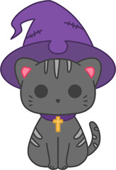 hand drawn illustration Black cat of Halloween Day 