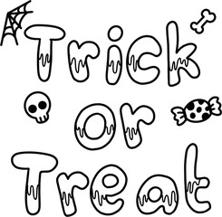 Trick or Treat word hand drawn vector illustration of Halloween Day 
