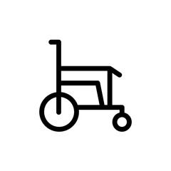 Wheelchair medical and health icon with black outline style. disabled, chair, disability, wheelchair, human, symbol, wheel. Vector Illustration