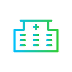 Hospital medical and health icon with blue and green gradient outline style. hospital, medical, health, emergency, medicine, care, ambulance. Vector Illustration