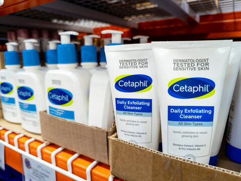 Manila, Philippines - Sept 3, 2023: Cetaphil exfoliating cleanser for sale at a local supermarket.