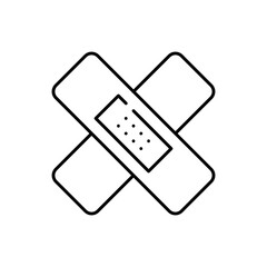 Band aid medical and health icon with black outline. care, aid, medical, band, plaster, health, medicine. Vector illustration